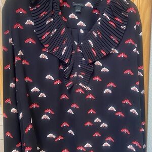 Ann Taylor Black and Red Floral Blouse